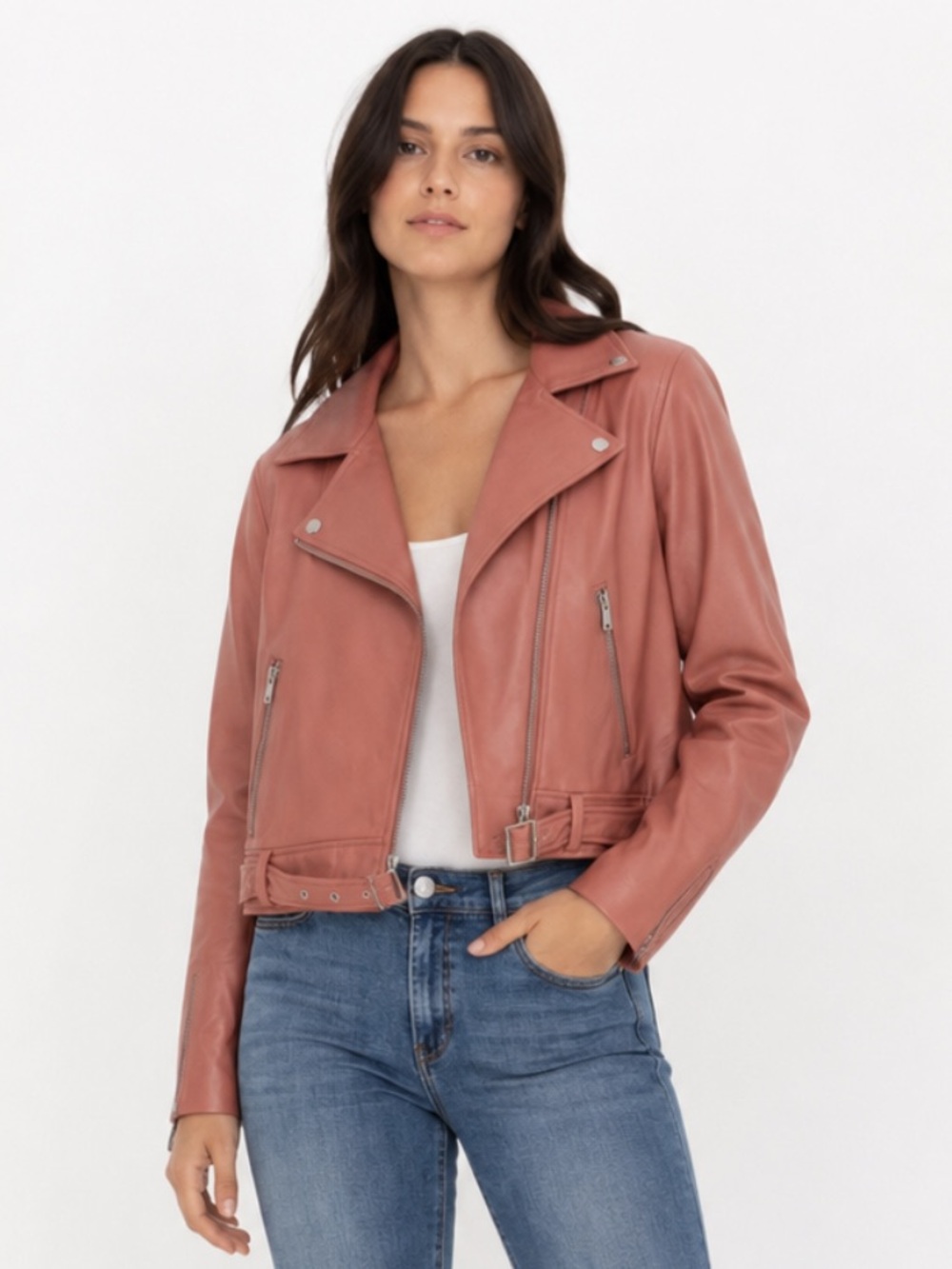 Ambiance Blush Pink Moto Jacket Cropped Faux Leather - Size L